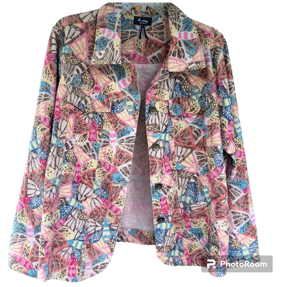 Analogy Woman lt denim printed cotton blend jacket, Woman’s Size